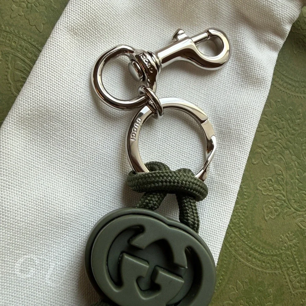 Gucci Dark Green Interlocking G Knotted‎ Cord Keychain Swivel Hook 834480